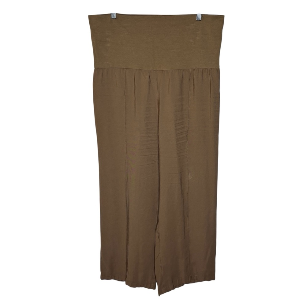Soft Surroundings Lombard Pants Women’s XL Tan Khaki Wide Leg Fold Over Waist